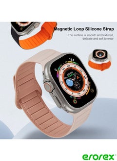 erorex Apple Watch 8 45mm  Loop Magnetic Silicone Watch Band(Starlight Orange)  - Image 4