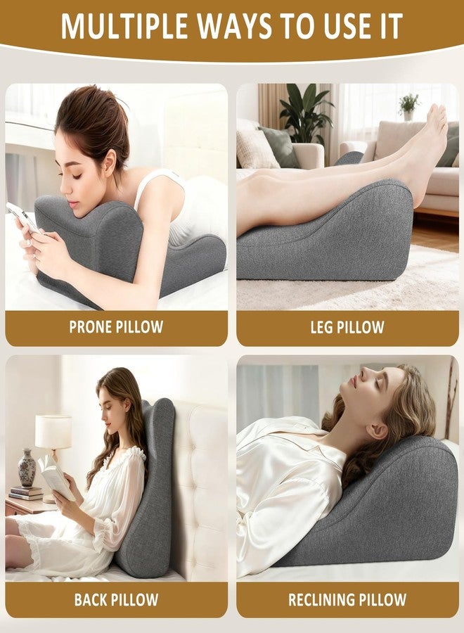 JIPORIER Reading Pillow for Bed,Ergonomic Wedge Pillow Headboard,Memory Foam Back Support Pillow for Bed Sitting Up Adult Sleeping,Wedge Headboard Pillow for Sleep Apne on Bedrest Couch Floor,Grey - Image 3