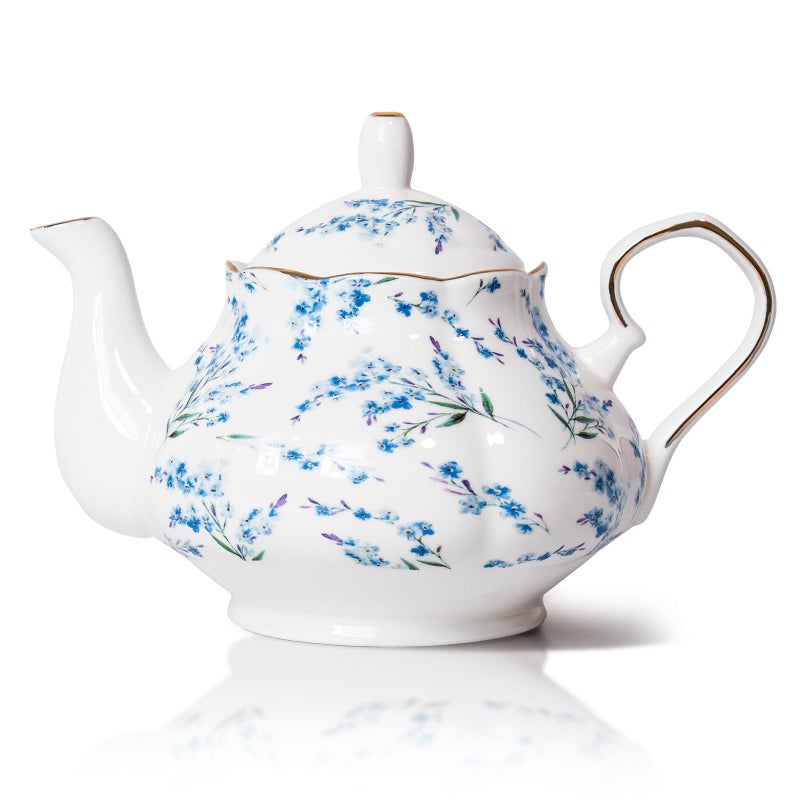 LEAZUL 338 oz Porcelain Tea Pot Luxury Gold Trim Floral Ceramic Teapot Waterpot Tea Maker for Blooming Loose Leaf Tea Coffee Milk Chrismas Women Gift Housewarming Home Kitchen Dcor Blue Blossom - Image 2