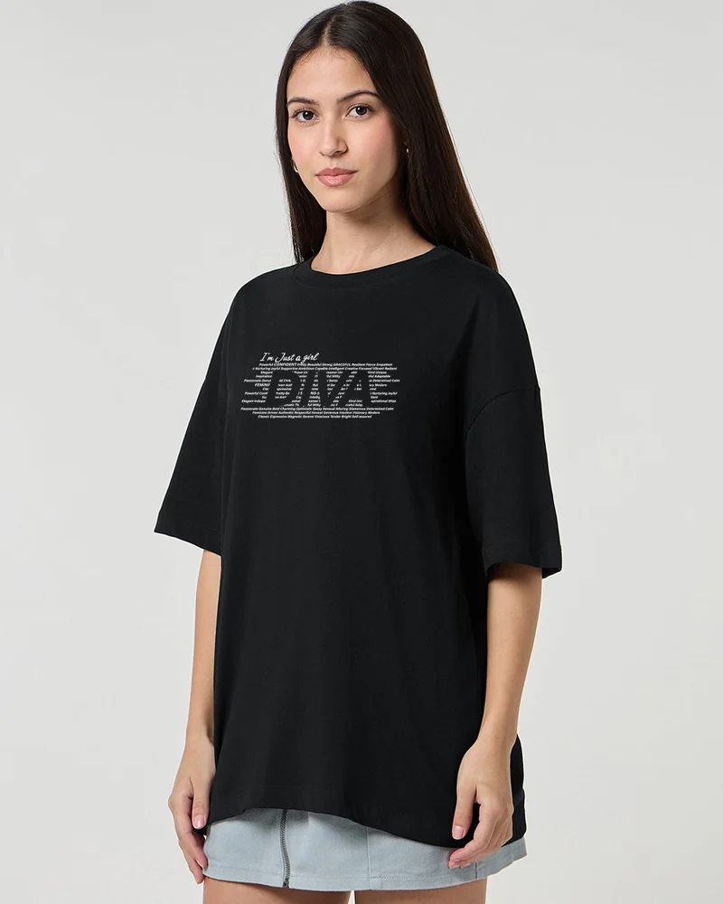 bewakoof Women's Black Diva Typography Oversized T-shirt