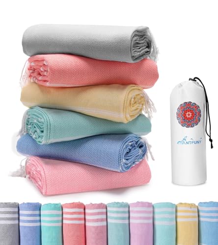 Antfuny 6 Packs Turkish Beach Towels Vacation Essentials Quick Dry Sand Free Soft Large Xl Big Blanket Adult Oversized Bath Pool Swim Towel Set Bulk Multipack Lightweight Thin Sandless Fast Drying Compact - Image 3