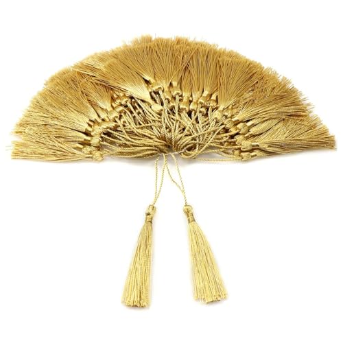 Haoser Golden 50 Psc 13cm/5 Inch Silky Floss Craft Tassels, Handmade Tassel with Loop for Jewelry Making Souvenir, Bookmarks, DIY Craft Accessory - Image 1