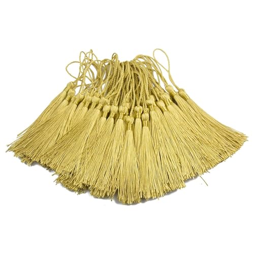 Haoser Golden 50 Psc 13cm/5 Inch Silky Floss Craft Tassels, Handmade Tassel with Loop for Jewelry Making Souvenir, Bookmarks, DIY Craft Accessory - Image 4