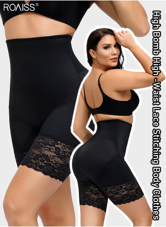 roaiss - Women's Waist Control Shaped Shorts Traceless High Elastic Lace Boxer Shorts Silicone Anti Curling Design Shorts - Image 1