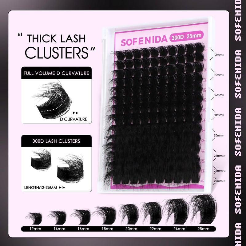 SOFENIDA Lash Clusters 300D Volume Lash Clusters 12-25mm Long Volume Cluster Eyelash Extensions D Curvature Waterproof Eyelash Clusters Individual Cluster Lashes Soft Wispy DIY Lash Extension by Sofenida - Image 5