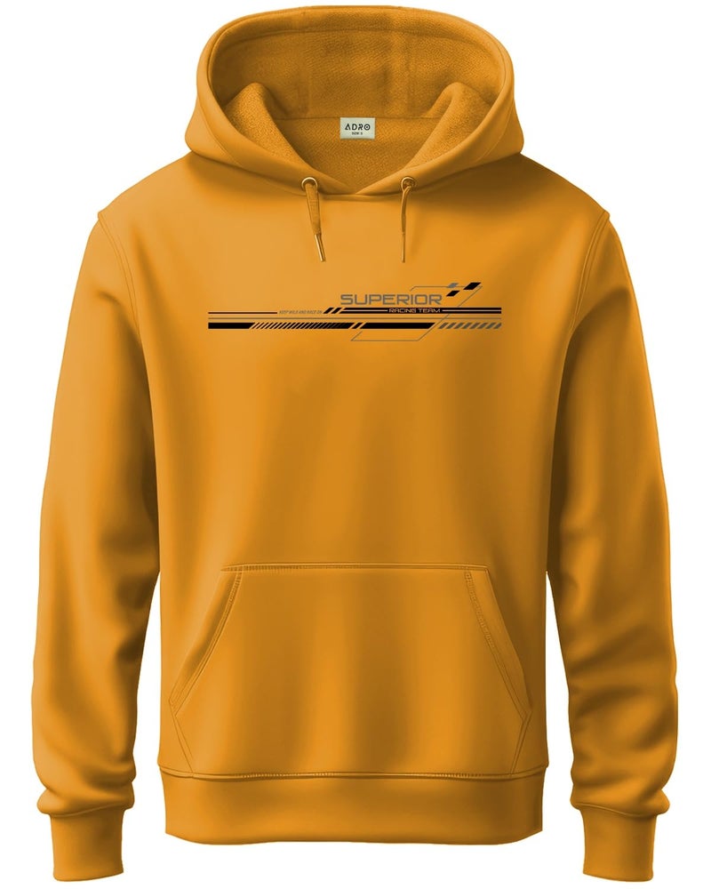 ADRO Men's Cotton Blend Neck Hooded Sweatshirt (H24-RAC-MU_Mustard - Image 1