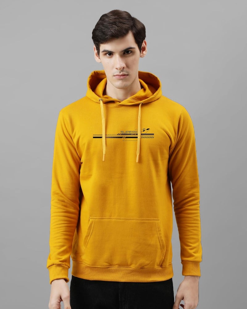 ADRO Men's Cotton Blend Neck Hooded Sweatshirt (H24-RAC-MU_Mustard - Image 3