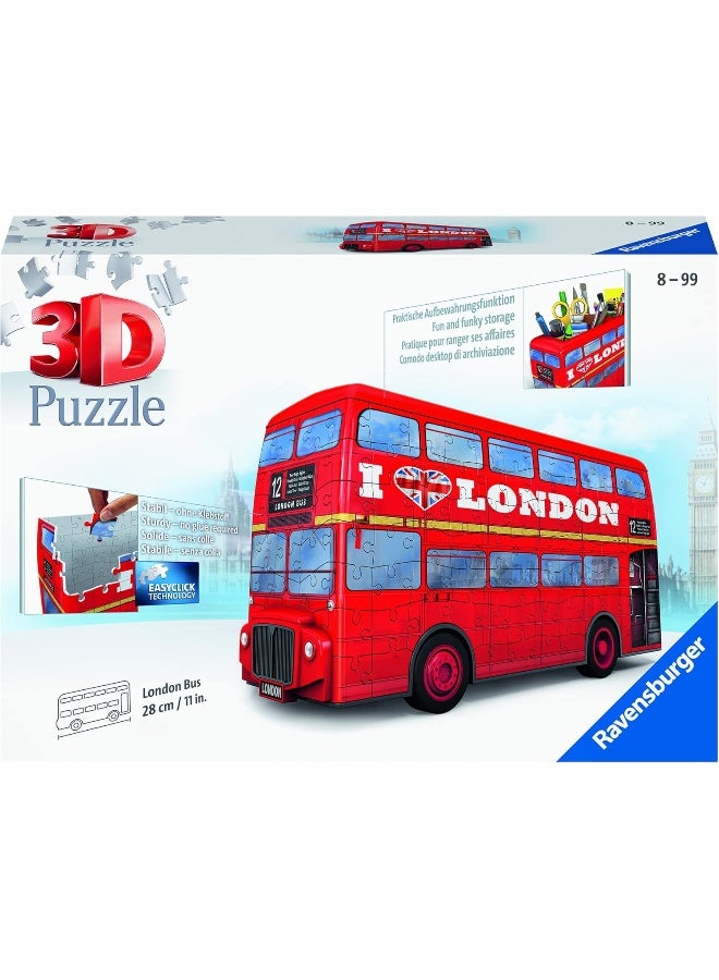 Ravensburger 3D Puzzle London Bus – 216 Piece Double-Decker Bus Model with Plastic EasyClick Fit, No Glue Needed – Doubles as Pencil Holder and Desk Decor – Fun for Ages 8 and Up | 12534-0 - Image 1