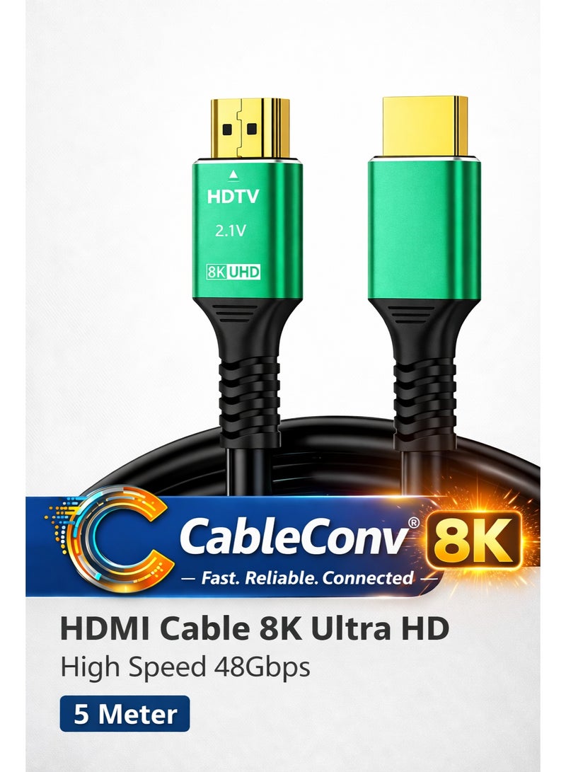 CABLE CONV 8K HDMI 2.1 Cable 5Meter 8K@60Hz, 4K@120Hz, 2K@240Hz, 1080P@240Hz, 48Gbps, 3D, HDR, HDCP, eARC, Dolby - Ultra High Speed HDMI Cord for Laptop, Computer, Monitor, Projectors, TV, PS4, PS5, Xbox, Switch, HDTV,DSLR Camera - Image 1