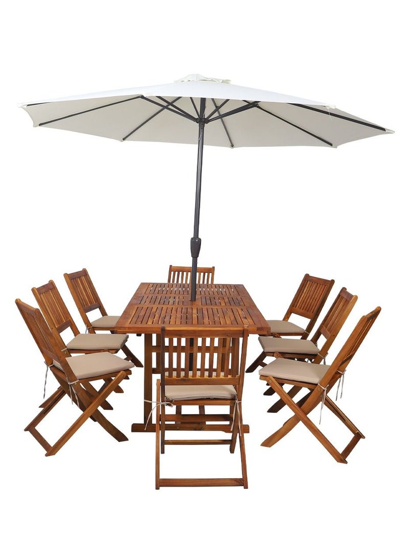 Adlustable Solid Acacia 9Pcs Wood Dining Set
