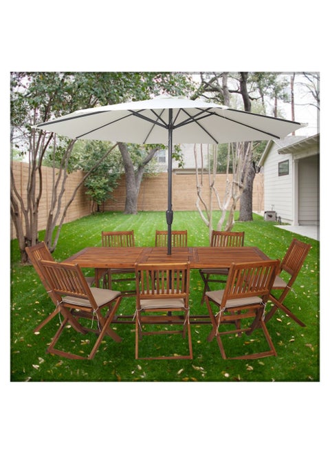 Adlustable Solid Acacia 9Pcs Wood Dining Set