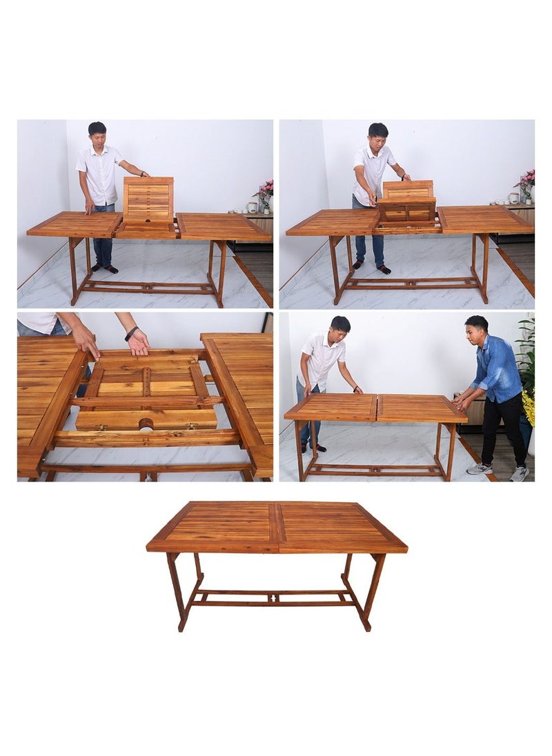 Adlustable Solid Acacia 9Pcs Wood Dining Set