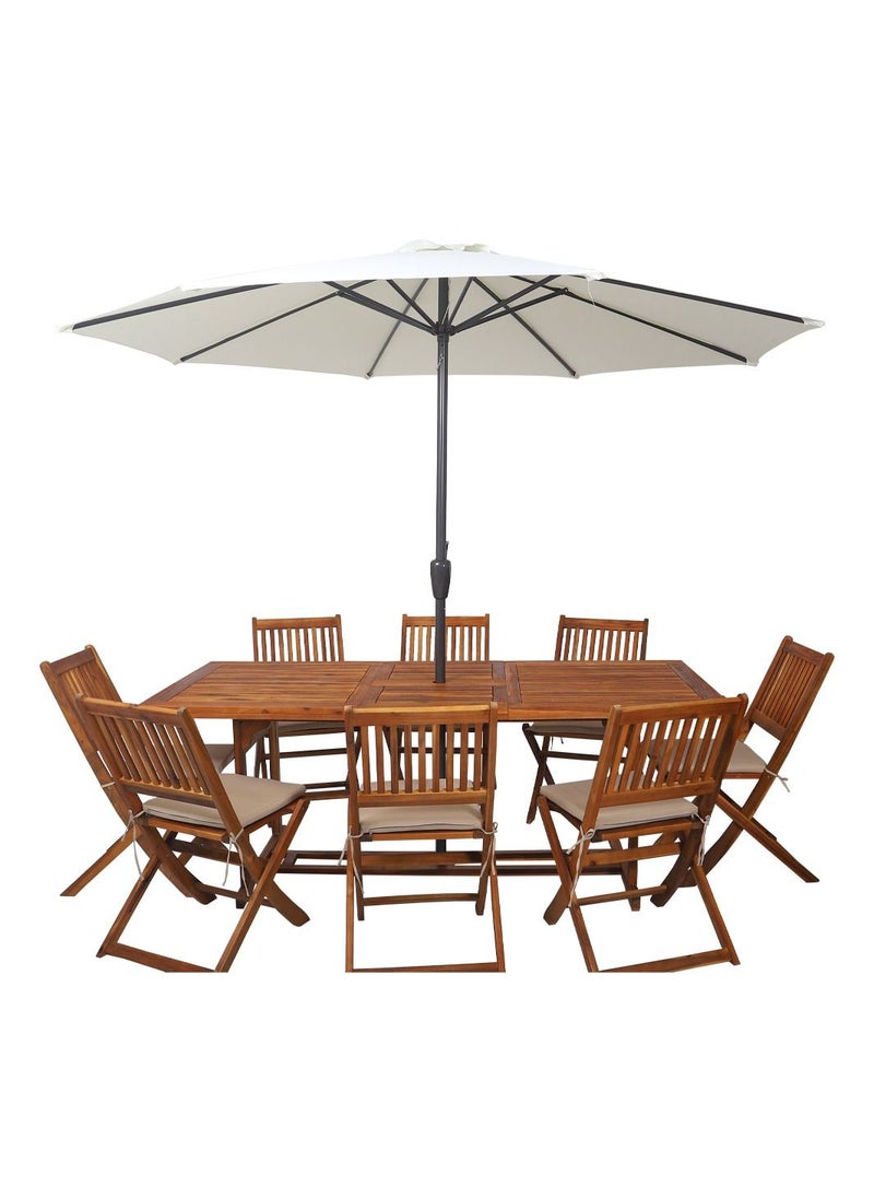 Adlustable Solid Acacia 9Pcs Wood Dining Set