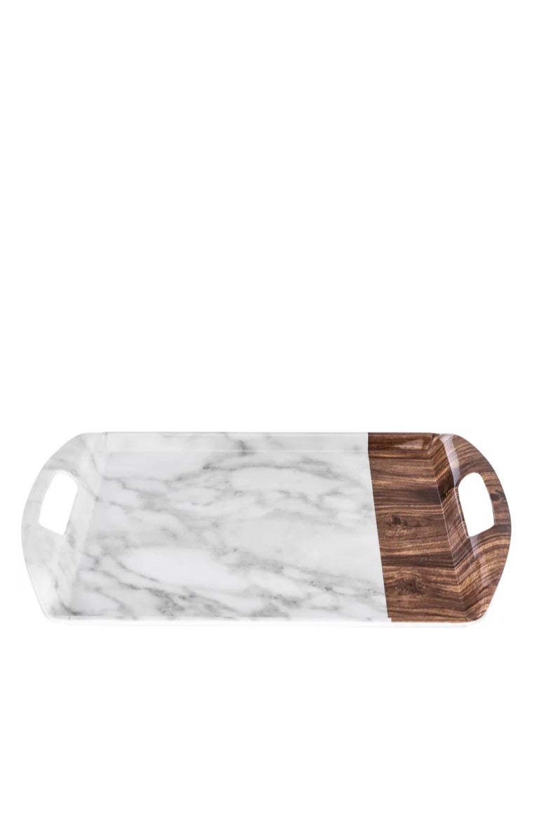 Alsaif Gallery Al Saif Gallery Melamine Serving Tray, 18 cm, Marble Wooden Pattern - White - Image 1