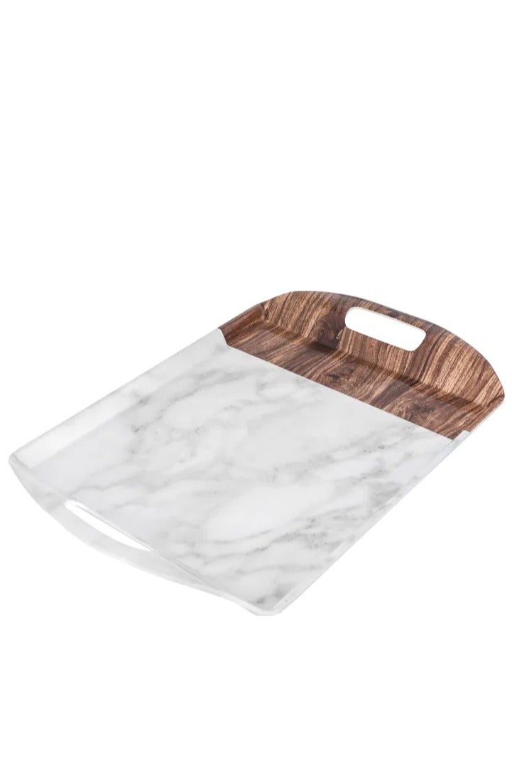 Alsaif Gallery Al Saif Gallery Melamine Serving Tray, 18 cm, Marble Wooden Pattern - White - Image 2