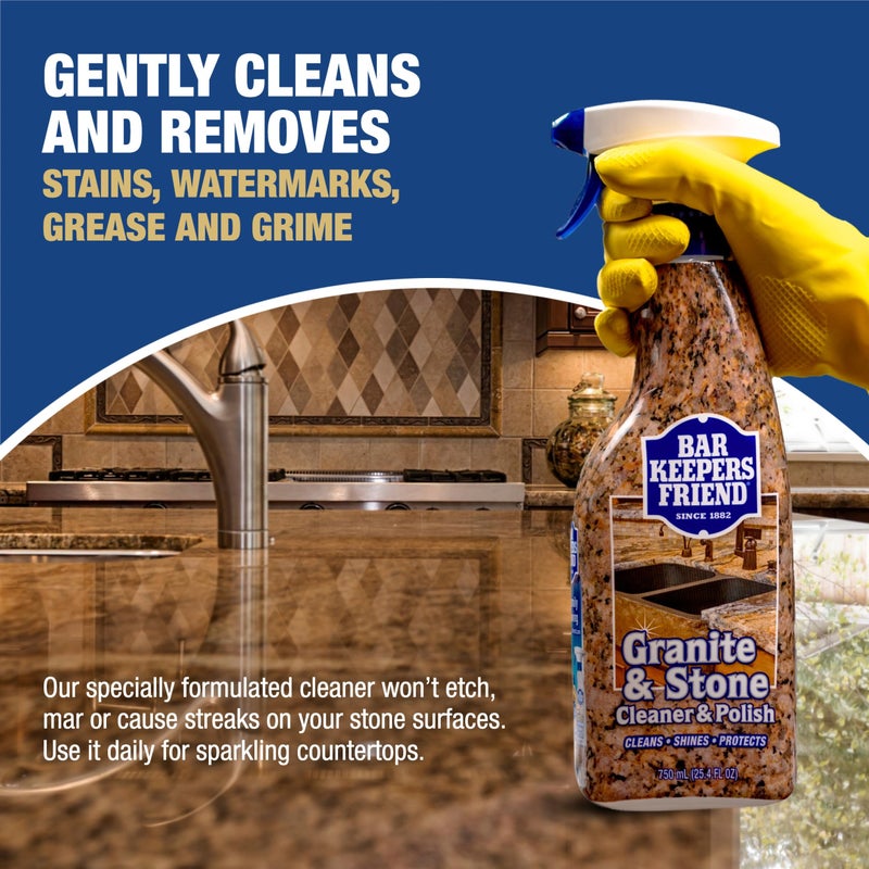 Bar Keepers Friend Granite & Stone Cleaner & Polish (25.4 oz) Granite Cleaner for Use on Natural, Manufactured & Polished Stone, Quartz, Silestone, Soapstone, Marble - Countertop Cleaner & Polish (2) - Image 3