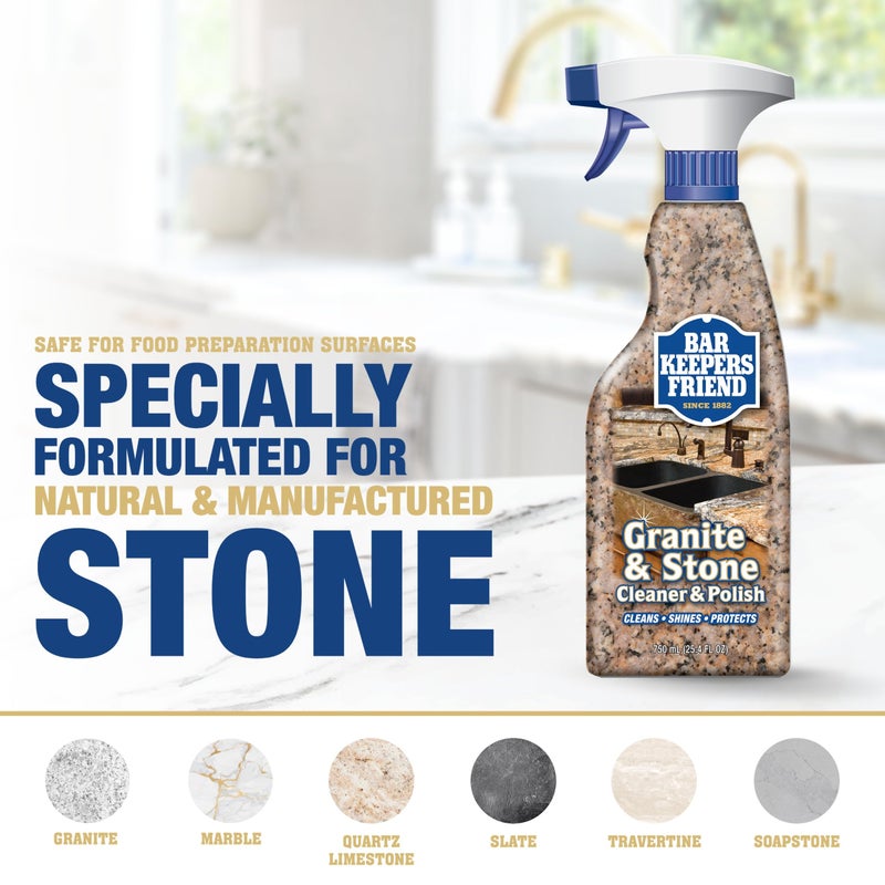 Bar Keepers Friend Granite & Stone Cleaner & Polish (25.4 oz) Granite Cleaner for Use on Natural, Manufactured & Polished Stone, Quartz, Silestone, Soapstone, Marble - Countertop Cleaner & Polish (2) - Image 5