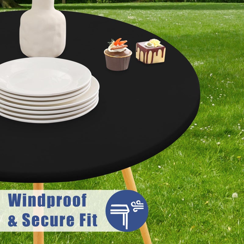 Moosfor Round Spandex Tablecloth, Elastic Fitted Waterproof Tablecloths for 36"-44" Tables, Stretch Washable Picnic Table Cover for Camping, Dining, Indoor and Outdoor, Black - Image 3
