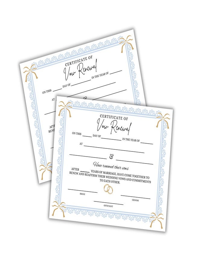 Lashicorn Vow Renewal Ceremony Certificate 6pk 8.5x11” on Linen Spiritual to Frame Wedding Vows Keepsake Certify That Love Renewal Blue Lace - Image 1