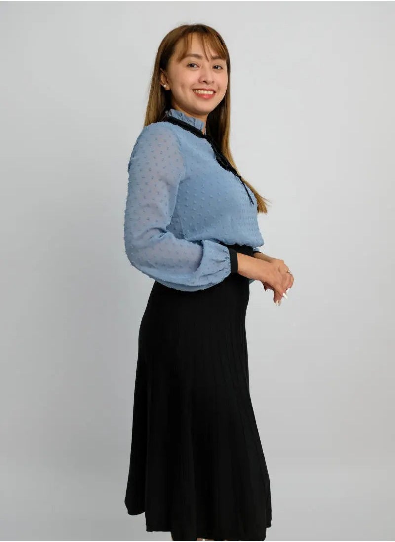 ONLY - Women’s Patchwork Casual Pleated Skirt Dress in Faded Denim - Image 1
