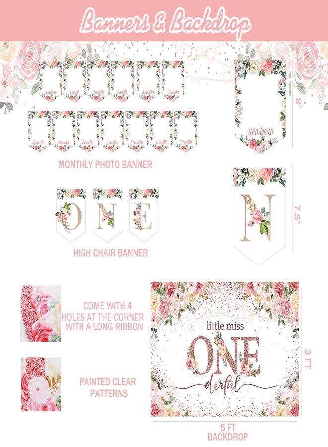 Fiesec 1st Birthday Decorations for Girl, Baby Girl First Birthday Supplies, Little Miss Onederful 1st Party Decorations, One Year Old Theme Party Supplies - Image 3