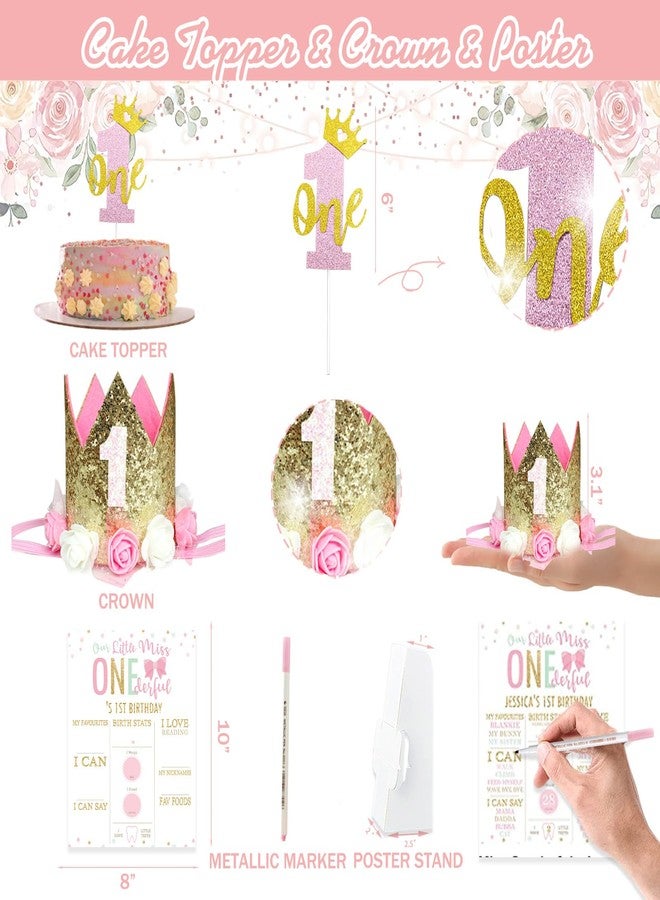 Fiesec 1st Birthday Decorations for Girl, Baby Girl First Birthday Supplies, Little Miss Onederful 1st Party Decorations, One Year Old Theme Party Supplies - Image 5