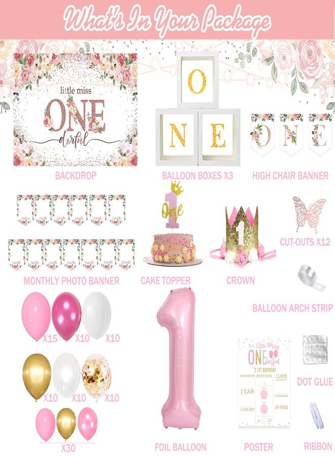 Fiesec 1st Birthday Decorations for Girl, Baby Girl First Birthday Supplies, Little Miss Onederful 1st Party Decorations, One Year Old Theme Party Supplies - Image 2