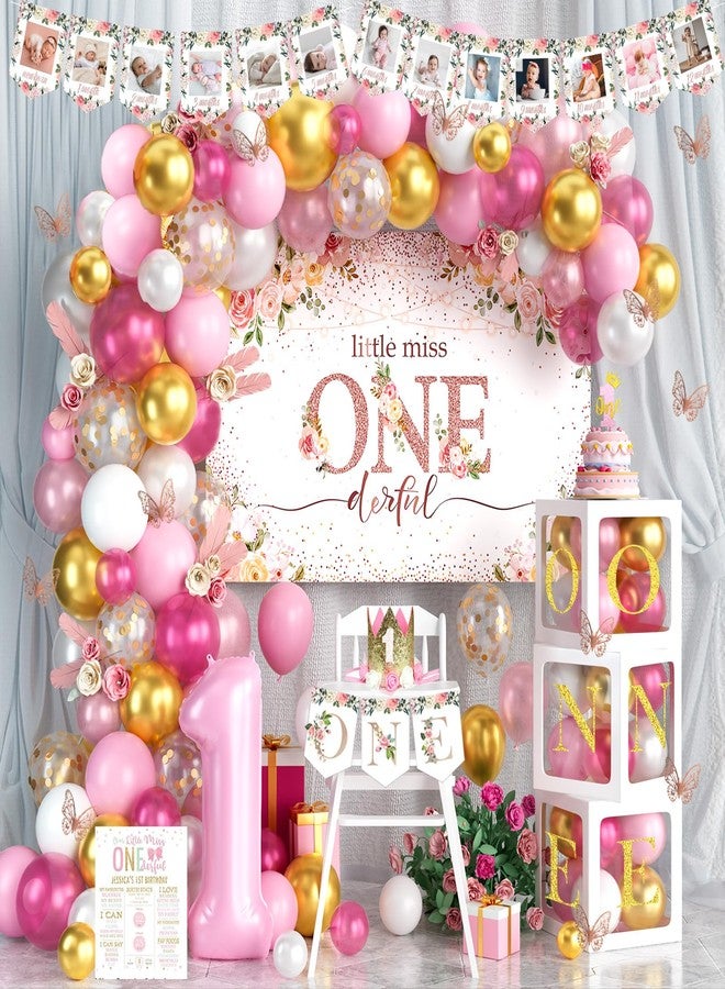 Fiesec 1st Birthday Decorations for Girl, Baby Girl First Birthday Supplies, Little Miss Onederful 1st Party Decorations, One Year Old Theme Party Supplies - Image 1