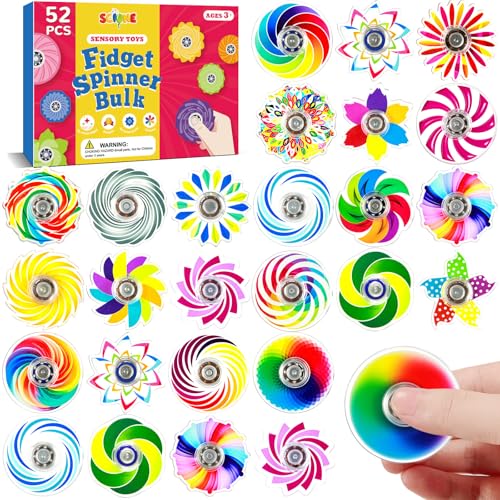 SCIONE 52 Pack Mini Fidget Spinner ToysMini Sensory Fidget Toys Bulk Kids with AutismRainbow Party Favors for Kids Birthday Party FavorsGoodie Bags StuffersTreasure Box Toy Classroom Prizes - Image 1