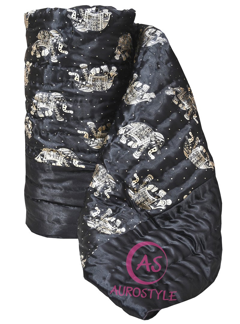 AUROSTYLE Rajasthani Cotton Filled Light Weight Silk Soft Jaipuri AC Quilt Dohar Over All Floral Print Design Blankets for Home (85x55 Inch,Black-2 Elephant Print, Single Bed) - Image 4