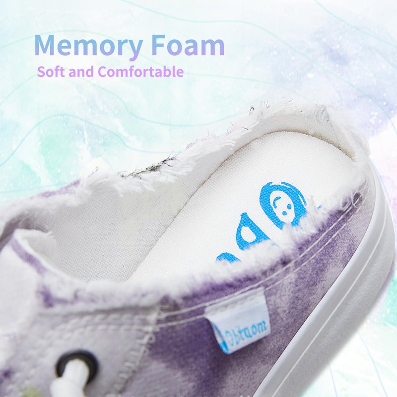Obtaom Women Tie Dye Canvas Mules Memory Foam Clipper Fashion Sneakers Comfortable Multi Slip-On Mule Backless Holiday Shoes(Purple/Whiteï¼ŒUS8) - Image 5