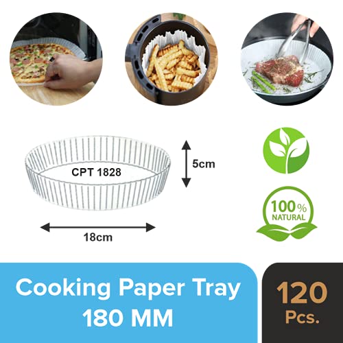 Oddy Uniwraps Ecobake Cooking Paper Tray for Frying Pan, Steamer, Airfryer & More - 7 Inch Base + 1.96 Inch Walls, 120 Pcs, White, Standard - Image 3