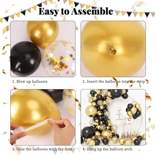 RUBFAC 130pcs Black and Gold Balloons, Black Metal Gold and Metallic Confetti Gold Balloons for 2025 Graduation Class Decorations Retiremen Party Baby Shower Wedding Birthday Anniversary - Image 4