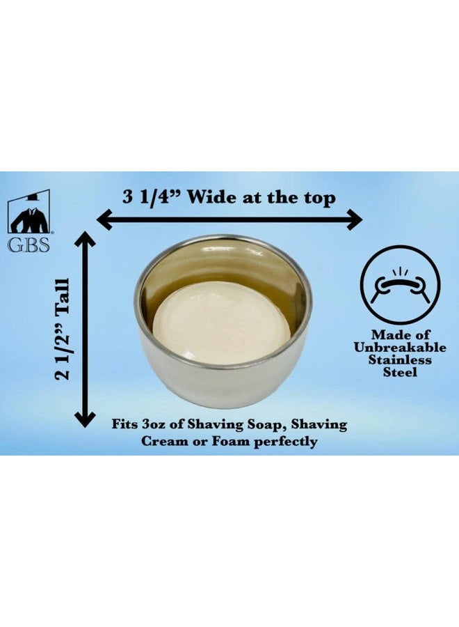 G.B.S Men's Shaving Kit 3 pc Stainless Steel Bowl Shaving Soap and Synthetic Shaving Brush Durable Makes a Gift Holiday - Image 3