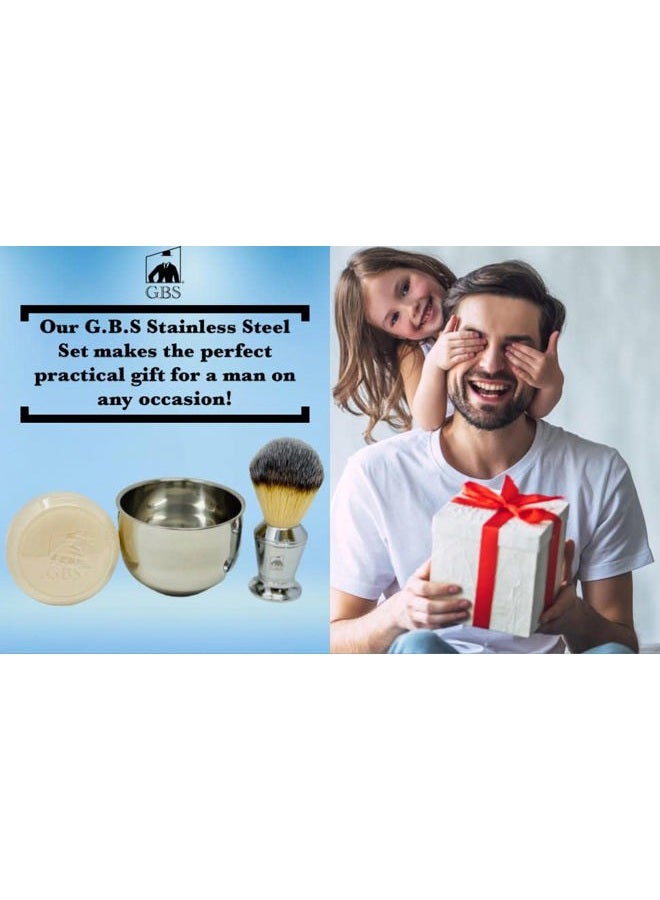 G.B.S Men's Shaving Kit 3 pc Stainless Steel Bowl Shaving Soap and Synthetic Shaving Brush Durable Makes a Gift Holiday - Image 5