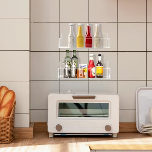 Douildhaiy Acrylic Spice Rack Wall Mount - 9 Inch, Clear Spice Shelf Storage Holder, 2 Pack Hanging Seasoning Organizer for Cabinet Door, Cupboard or Wall Kitchen (Adhesive or Screw) - Image 5