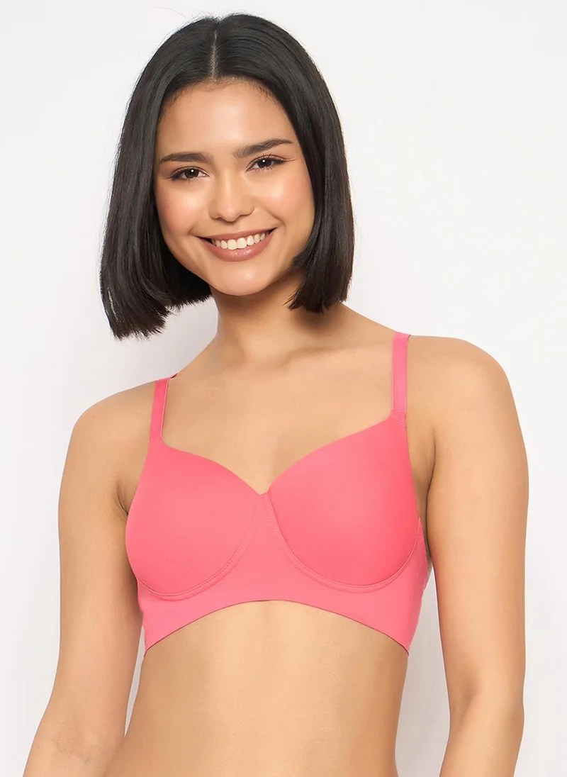 كلوفيا Clovia Padded Non-Wired Full Coverage Seamless Bonded Bra in Light Pink - Cotton