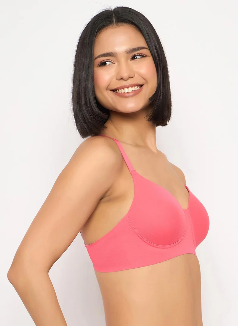 كلوفيا Clovia Padded Non-Wired Full Coverage Seamless Bonded Bra in Light Pink - Cotton