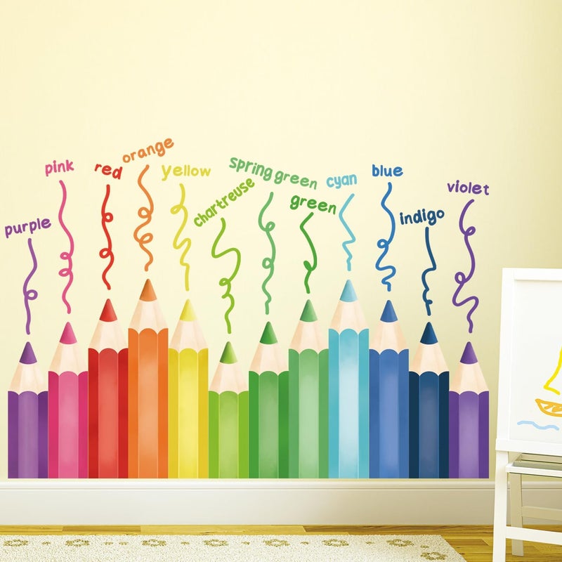 DECOWALL SG22417 Educational Pencil Crayons Wall Stickers Learning Color Educational Decals for Kids Girls Boys Room Bedroom Nursery Classroom Playroom Peel Stick Art Living Classroom - Image 4