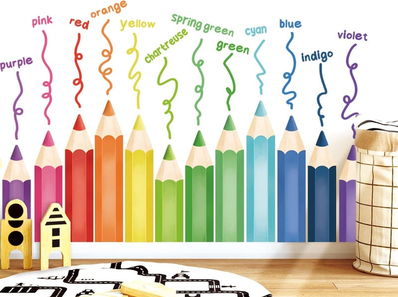 DECOWALL SG22417 Educational Pencil Crayons Wall Stickers Learning Color Educational Decals for Kids Girls Boys Room Bedroom Nursery Classroom Playroom Peel Stick Art Living Classroom - Image 1