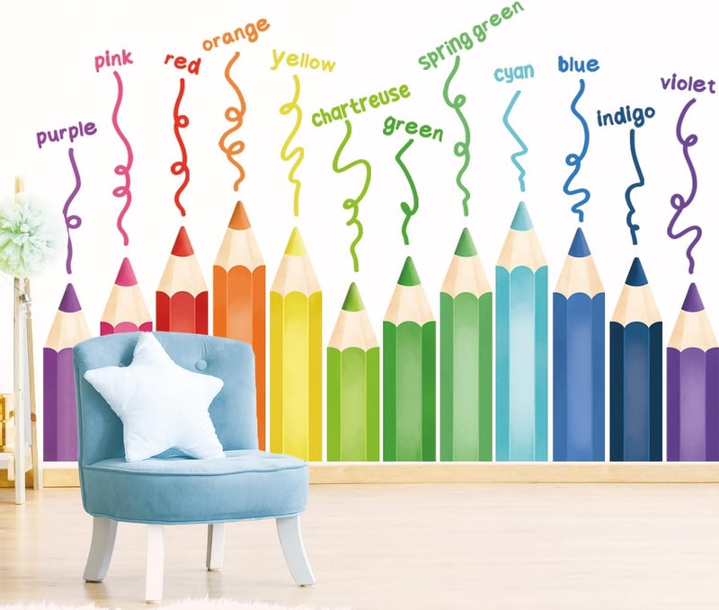 DECOWALL SG22417 Educational Pencil Crayons Wall Stickers Learning Color Educational Decals for Kids Girls Boys Room Bedroom Nursery Classroom Playroom Peel Stick Art Living Classroom - Image 5