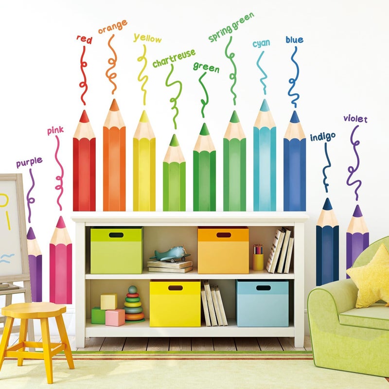 DECOWALL SG22417 Educational Pencil Crayons Wall Stickers Learning Color Educational Decals for Kids Girls Boys Room Bedroom Nursery Classroom Playroom Peel Stick Art Living Classroom - Image 3