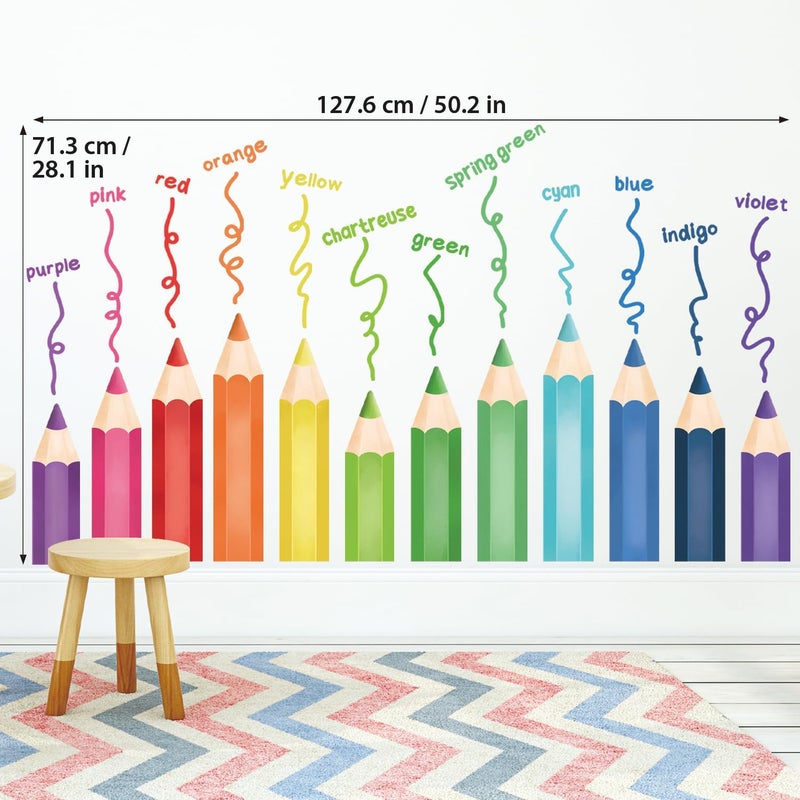 DECOWALL SG22417 Educational Pencil Crayons Wall Stickers Learning Color Educational Decals for Kids Girls Boys Room Bedroom Nursery Classroom Playroom Peel Stick Art Living Classroom - Image 2