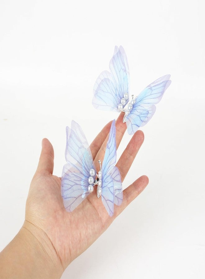 WANLIAN Blue Butterfly Medium Hair Clips Set - 2 Pcs with Dangling Wings - Beautiful Butterfly Hair Accessories for Girls & Women - Image 3