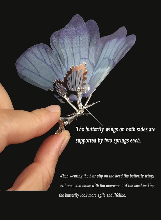 WANLIAN Blue Butterfly Medium Hair Clips Set - 2 Pcs with Dangling Wings - Beautiful Butterfly Hair Accessories for Girls & Women - Image 2