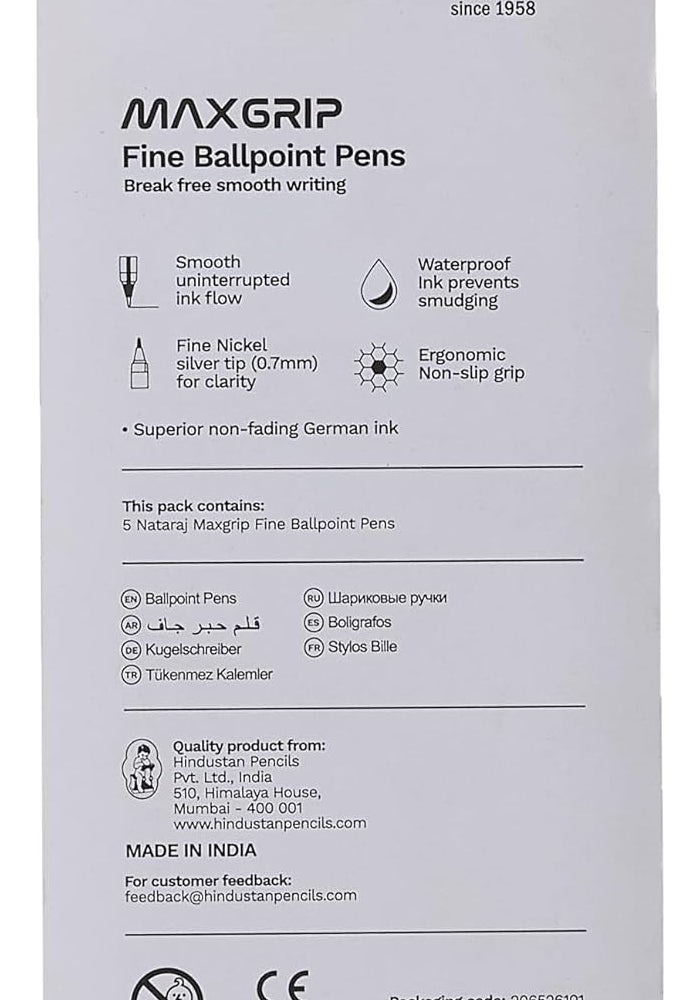 Nataraj Maxgrip Fine Ball Point Pens - 5 Pack - Image 2