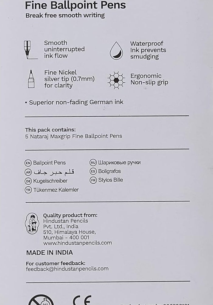 Nataraj Maxgrip Fine Ball Point Pens - 5 Pack - Image 3