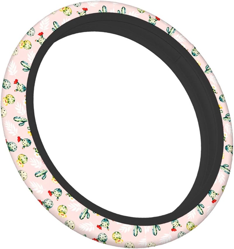 Swono Green Cactus Steering Wheel Cover Cute Prickly Pear Cactus Print Pattern On Pink Universal 15 Inch Auto Car Steering Wheel Covers SUV Anti Slip Wheel Wrap Protector for Men Women - Image 5