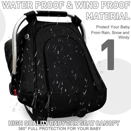 beatoutou Baby Car Seat CoverPatented Waterproof Baby Car Seat Cover for Boys GirlsInfant Car Seat Cover Canopy for GirlsWindproof Car Seat Canopy for Boys Keeps Babies Warm and Cozy Black - Image 3