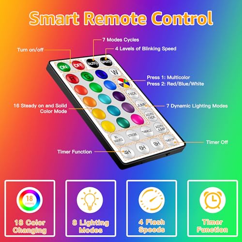 Ollny USB Rope Lights Outdoor Color Changing with Remote, 33FT 100 LED Waterproof String Lights, 18 Colors Fairy Christmas Light for Indoor Bedroom Party Garden Wedding Holiday Decorations - Image 5